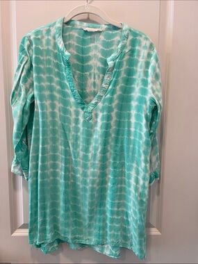 BD Collection Tie-Dye V-Neck Tunic Top - Seafoam Green